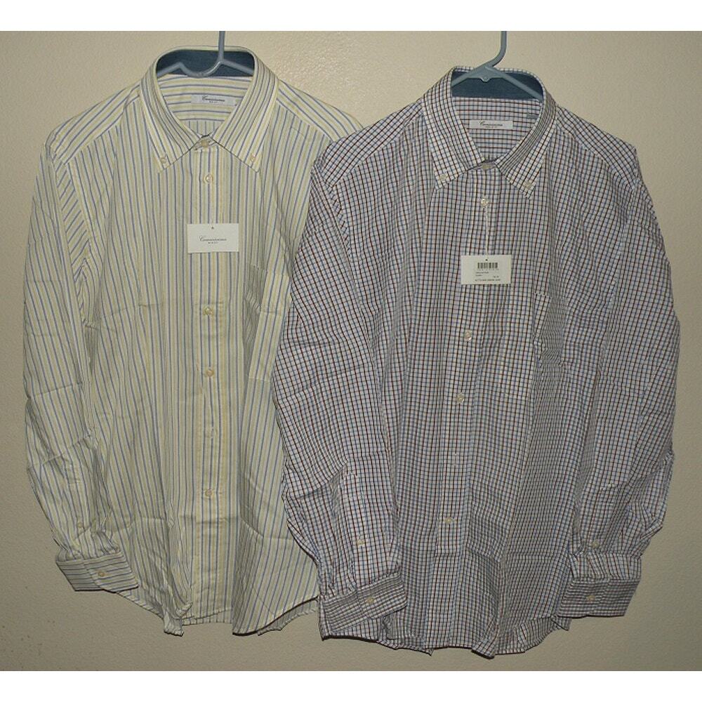 Lot 2 Camicissima Men’s Large 42 16.5 LS Button Shirts White Stripe/Check NWT